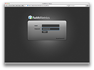 Screenshot of Faithmetrics Log In page